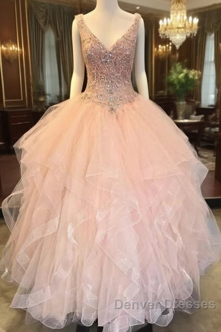 V Neck Organza Ruffles Ball Gown Quinceanera Dress Main image