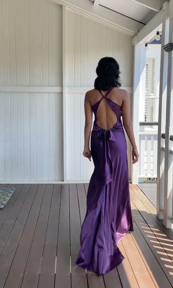 V-Neck Purple Satin And Floor Length Prom Dress Evening Gown Secondary image