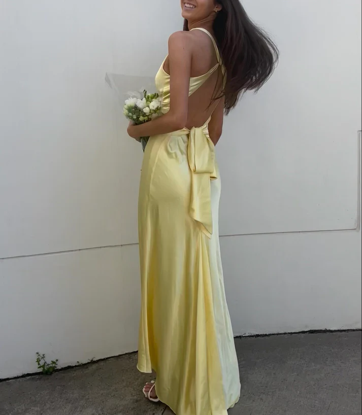 V-Neck Purple Satin And Floor Length Prom Dress Evening Gown
