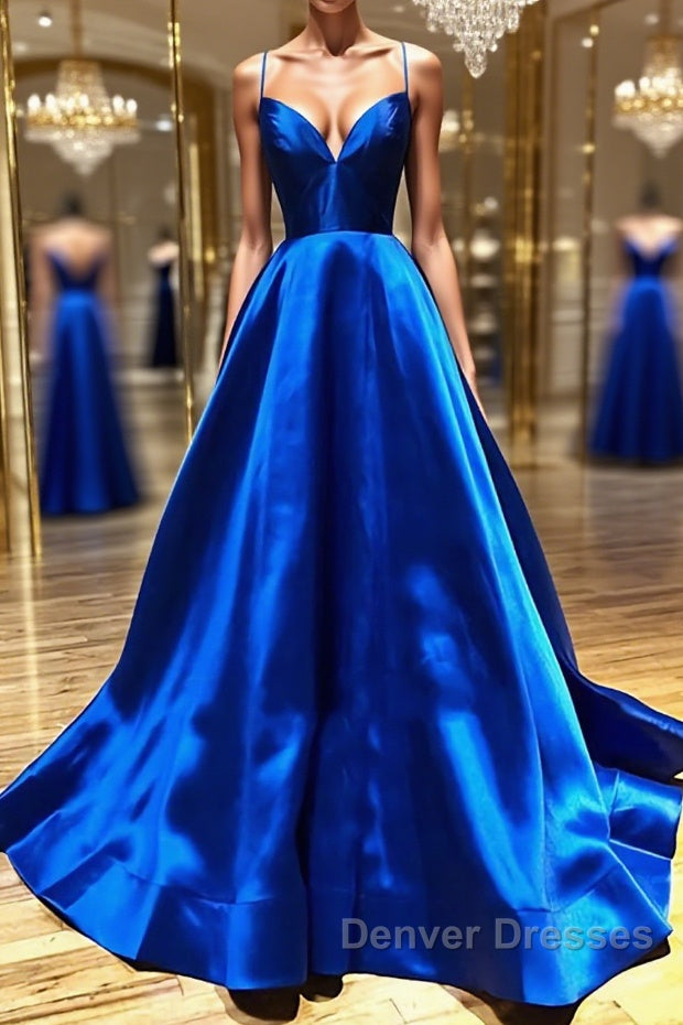 V Neck Royal Blue Backless Prom Dress, Royal Blue Backless Formal Graduation Evening Dress Main image