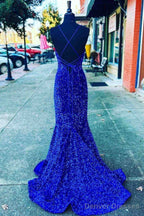 V Neck Royal Blue Evening Dresses Uk Seqins Long Prom Dress Mermaid With Split