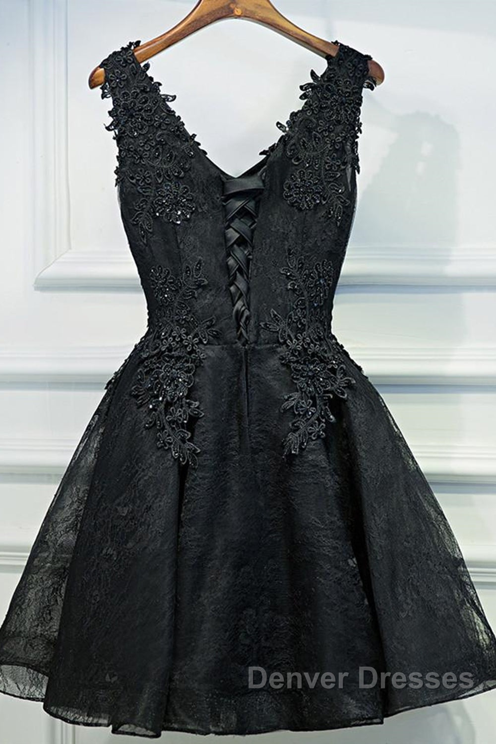 V Neck Short Black Lace Prom Dress, Black Lace Homecoming Dress, Short Black Formal Evening Dress Secondary image