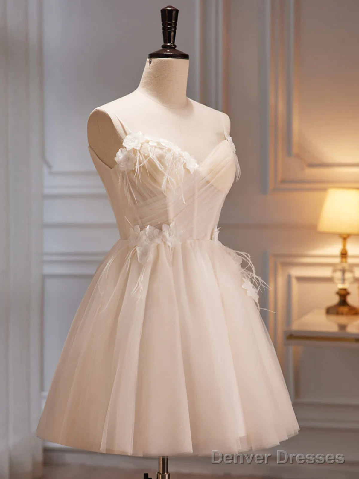 V Neck Short Champagne Prom Dresses, Short V Neck Chamapgne Graduation Homecoming Dresses