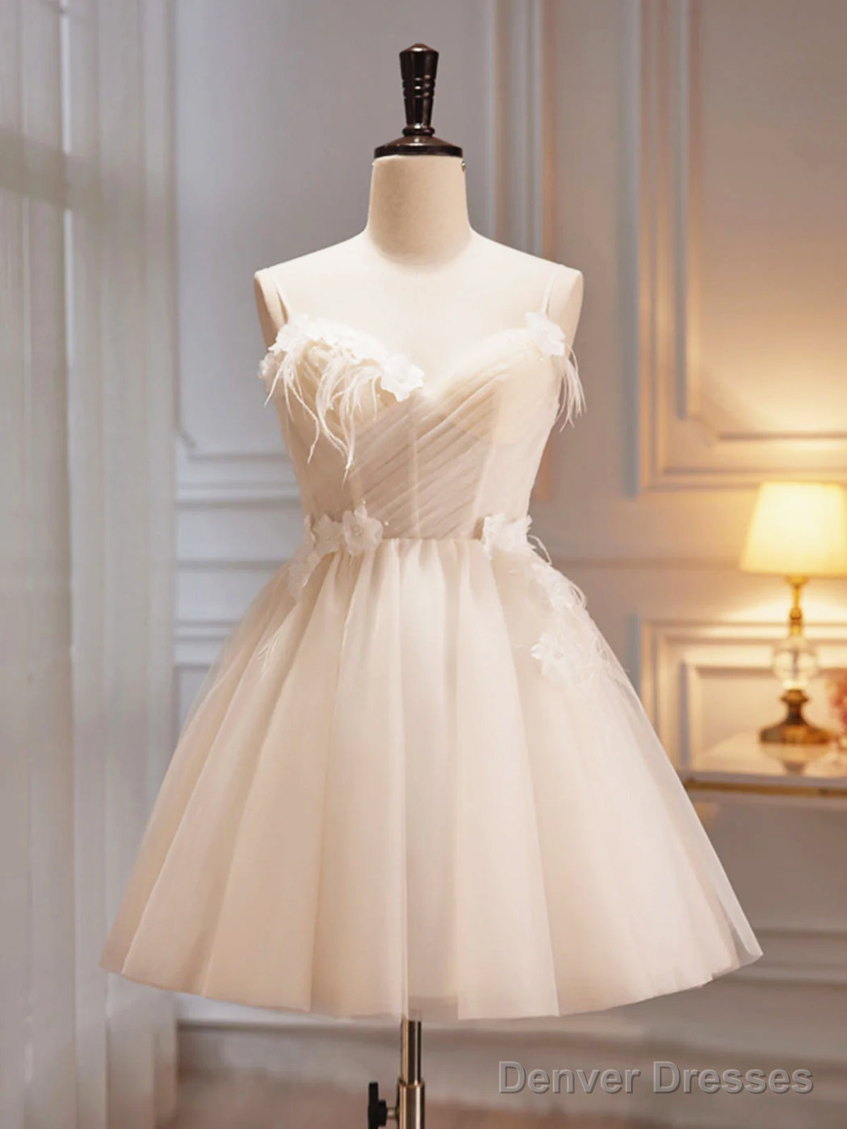 V Neck Short Champagne Prom Dresses, Short V Neck Chamapgne Graduation Homecoming Dresses Main image