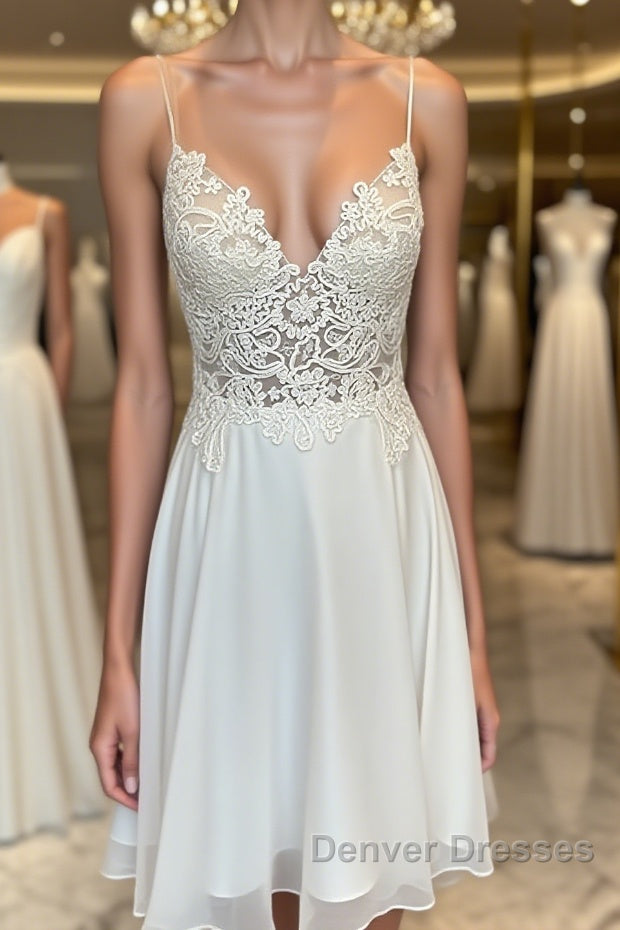 V Neck Short Lace Prom Dress, Cute Short V Neck Lace Formal Homecoming Dress Main image