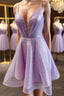 V Neck Short Purple Prom Dress, Short V Neck Purple Formal Homecoming Dress