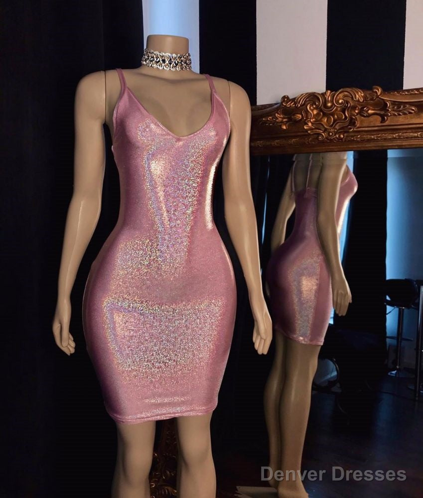 V-neck Spaghetti Shinning Mini Homecoming Dresses