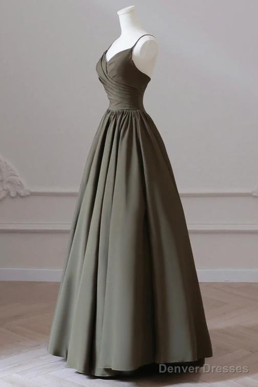 V-neck Spaghetti Strap Floor Length Prom Dress A-Line Backless Evening Party Dress