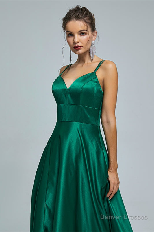 V-Neck Spaghetti Strap with Pocket Side Slit Special Long Prom Dresses Main image
