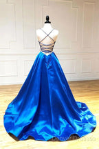 V-Neck Spaghetti Straps Criss-Cross Back Prom Dress Evening Dress