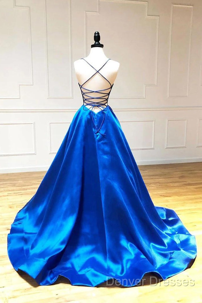 V-Neck Spaghetti Straps Criss-Cross Back Prom Dress Evening Dress