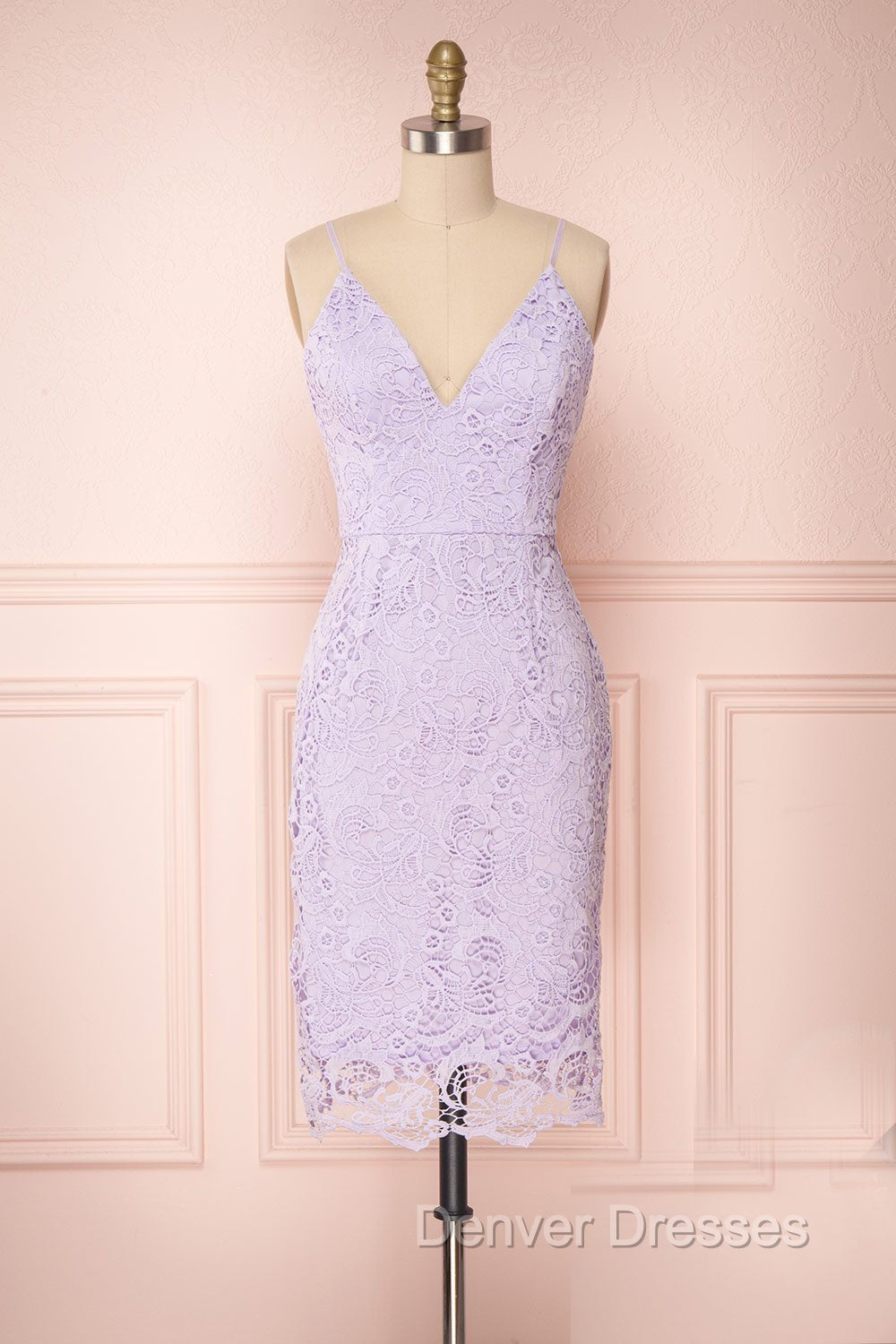 V-Neck Spaghetti Straps Lace Short Bridesmaids Dress