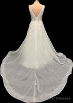 V-Neck Sparkly Tulle Wedding Dress With Appliques