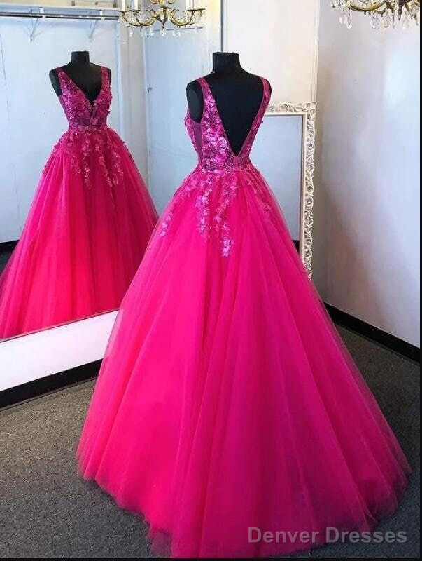 V Neckline Hot Pink Prom Dress Custom Made Formal Dress Long Secondary image