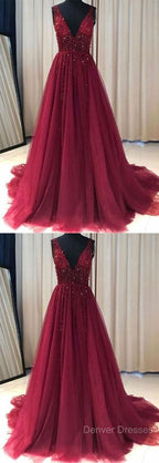 V Neckline Prom Dress Long , Evening Dress, Formal Dress, Graduation School Party Dance Dress