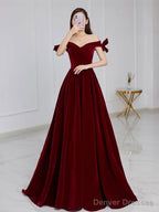 Velvet A Line Burgundy Long Prom Dress, Velvet Bridesmaid Dress