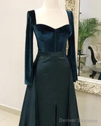 Velvet Long Sleeve Satin Split Gown