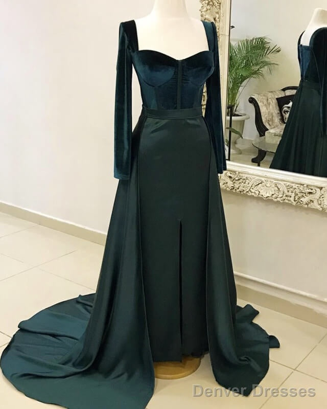 Velvet Long Sleeve Satin Split Gown Main image