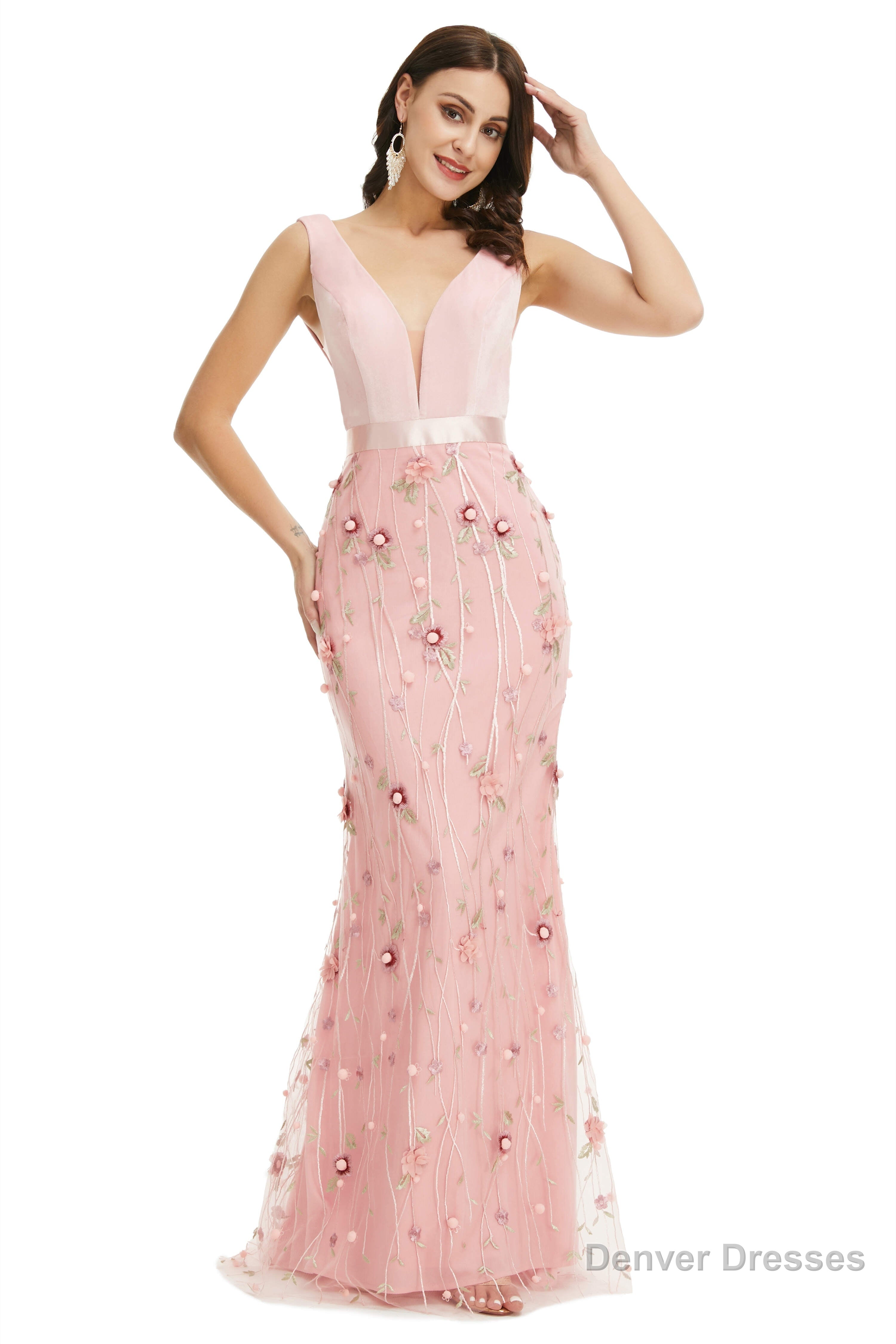 Velvet Mermaid Prom Dresses Lace 3D Flowers Secondary image