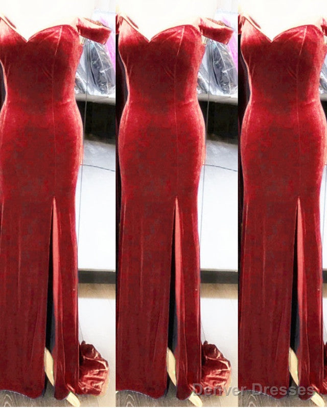 Velvet Mermaid Slit Bridesmaid Dresses Off Shoulder Secondary image