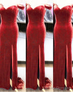 Velvet Mermaid Slit Bridesmaid Dresses Off Shoulder