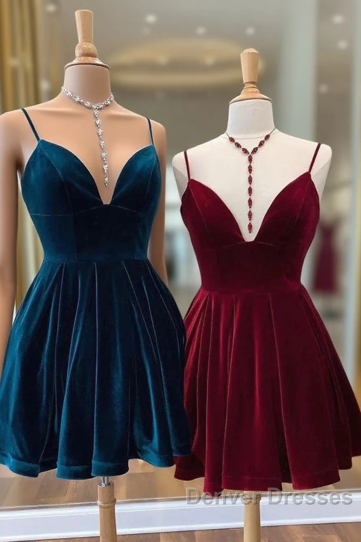 Velvet Short Homecoming Dress Tie Back Straps Winter Formal Dress Main image