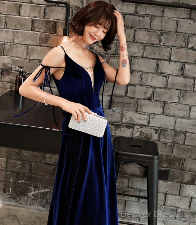 Velvet Straps Long V-neckline Long Party Dress, Velvet Bridesmaid Dresses Secondary image