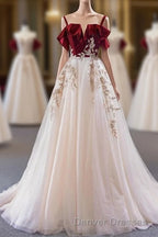 UniqueDresss Vintage Red Straps Tulle Formal Dress, Elegant Applique Prom Dress