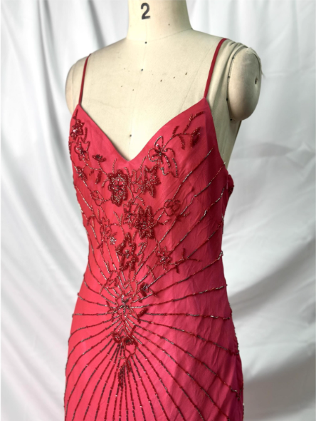Vibrant Mermaid Thin Strap V-Neck Beaded Chiffon Long Prom Dress Evening Dress