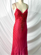 Vibrant Mermaid Thin Strap V-Neck Beaded Chiffon Long Prom Dress Evening Dress