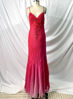 Vibrant Mermaid Thin Strap V-Neck Beaded Chiffon Long Prom Dress Evening Dress