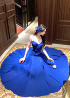 Vibrant Royal Blue A-Line Spaghetti Strap Knot-Embellished Chiffon Long Prom Dress Evening Dress