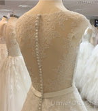 Vintage A-Line Cap Sleeves Crystal Beaded Sashes Wedding Lace Dress
