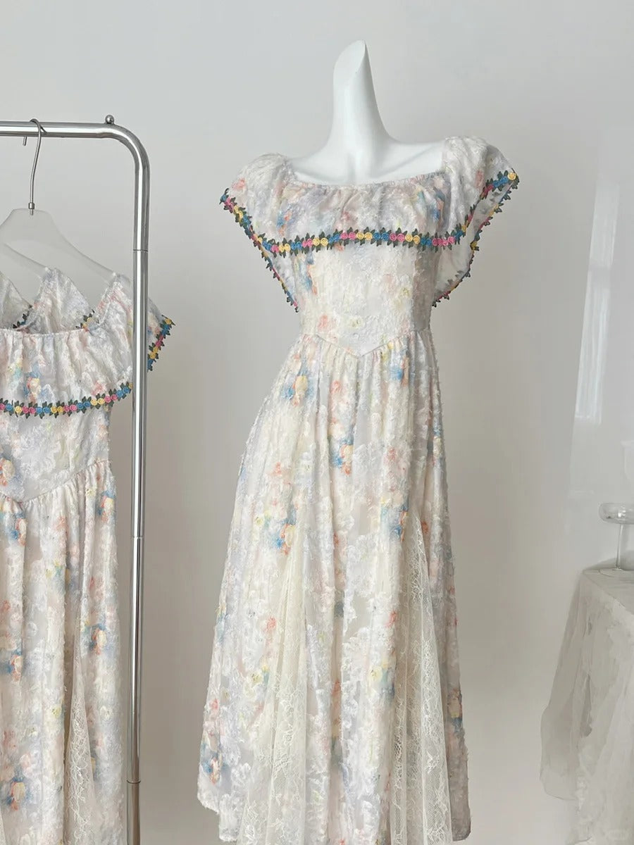 Vintage A-Line Colorful Floral Lace Long Prom Dress Evening Dress Bridesmaid Dress Secondary image