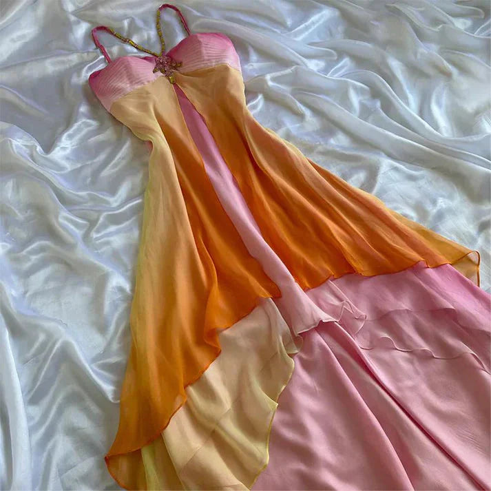 Vintage A Line Halter Beaded Colorful Chiffon Party Dress Evening Dress Main image