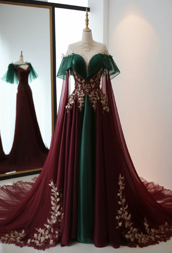 Vintage A Line High Neckline Tulle Burgundy Prom Dress Main image