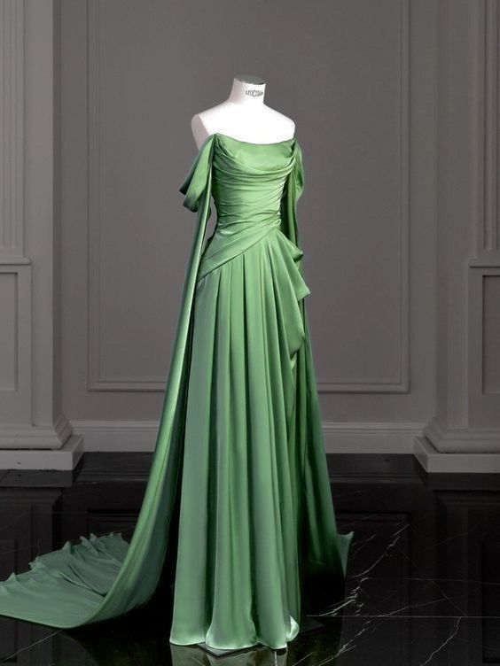 Vintage A Line Off The Shoulder Satin Prom Dress Long Evening Gown Formal Party Dress Main image