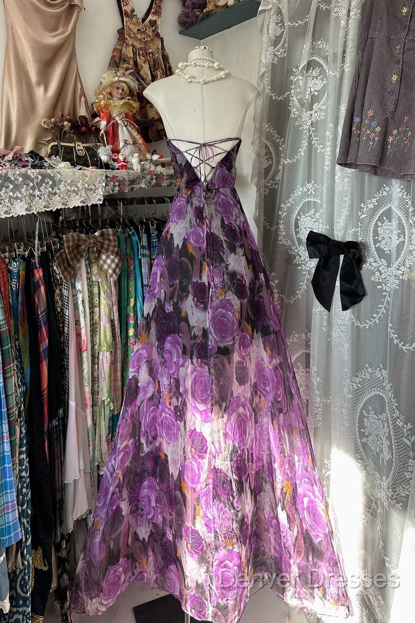 Vintage A Line Sleeveless Long Floral Chiffon Evening Dress Prom Dress Secondary image