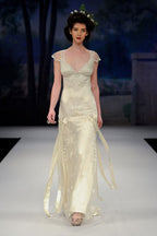 Vintage A Line Small Flying Sleeves Lace Satin Long Evening Dress Party Dress