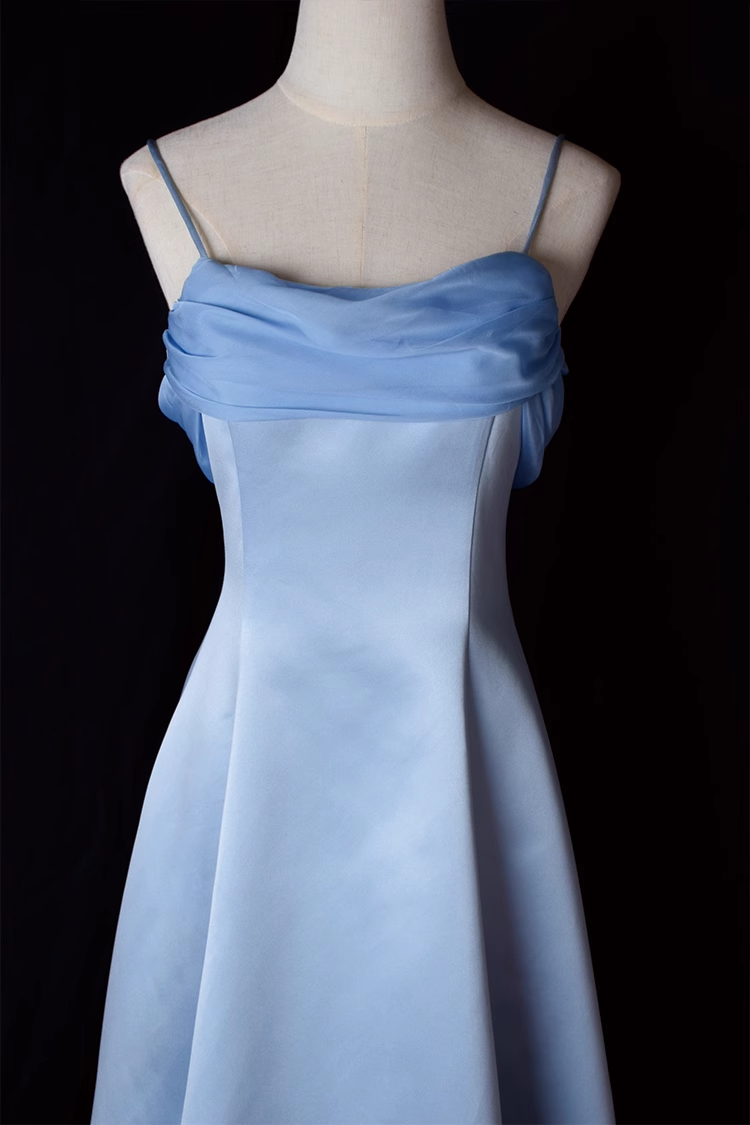 Vintage A Line Spaghetti Straps Blue Long Prom Dress Secondary image