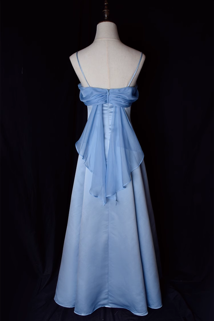 Vintage A Line Spaghetti Straps Blue Long Prom Dress