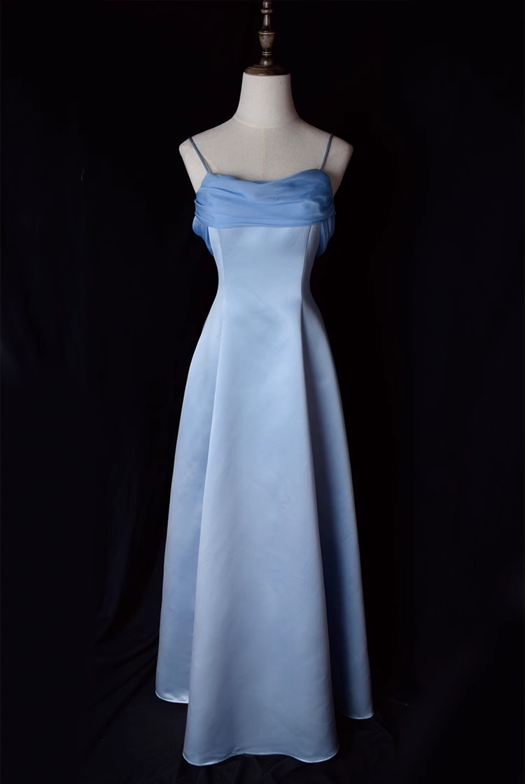 Vintage A Line Spaghetti Straps Blue Long Prom Dress Main image