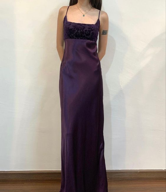 Vintage A Line Spaghetti Straps Grape Long Prom Dress Main image