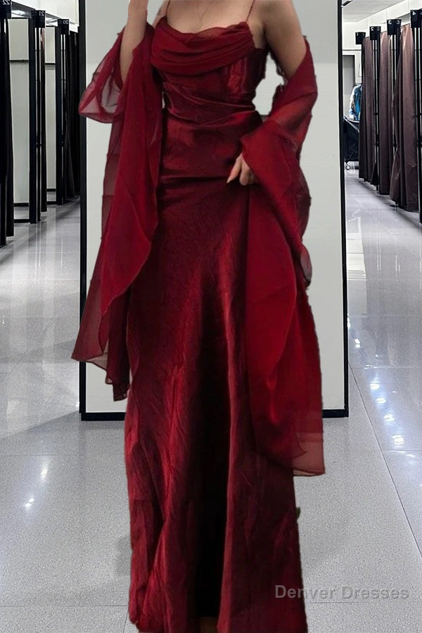 Vintage A line Spaghetti Straps Sleeveless Burgundy Prom Dresses Long Prom Dress Secondary image