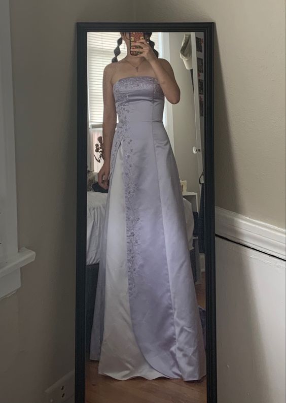 Vintage A Line Strapless Lilac Long Prom Dress
