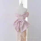 Vintage A Line Strapless Party Dress Pink Prom Dress