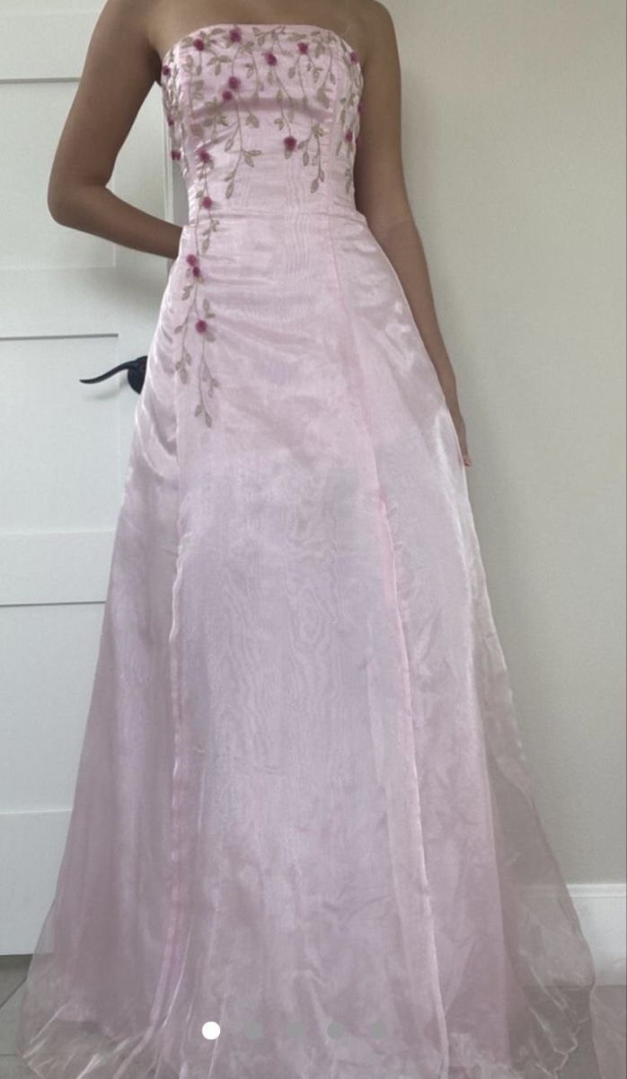 Vintage A Line Strapless Pink Long Prom Dress Party Evening Dress Main image