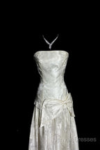 Vintage A Line Strapless White Lace Prom Gown Fairy Prom Dress