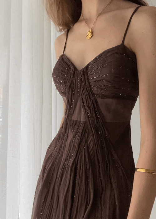 Vintage A Line Straps Floor Length Brown Prom Dress Secondary image