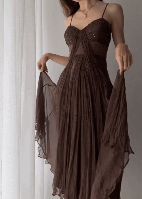 Vintage A Line Straps Floor Length Brown Prom Dress Main image